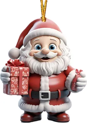 Produktbild von Weihnachtsmann-Ornament, 2D-Acryl-Cartoon-Weihnachtsmann mit Geschenkbox, Weihnachtsbaumschmuck für die Weihnachtsdekoration