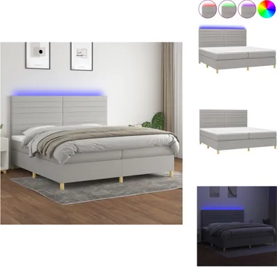 Produktbild von vidaXL Boxspringbett mit Matratze & LED Hellgrau 200x200 cm Stoff -  Betten & Bettgestelle