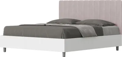 Produktbild von ITYHOME - Bett ohne Lattenrost 160x190 Bettgestell Esche weiß Bett-Kopfteil mit Mikrofaserbezug Fliederfarbe Kaia