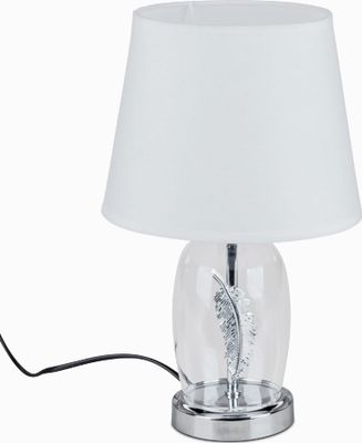 Tischlampe Feder mit rundem Fuß H.  33cm weiß silber Glas + Metall Formano