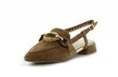 Produktbild von Damen Slingback spitz zulaufend braun mit Schmuckelement und verstellbarem Fersenriemen