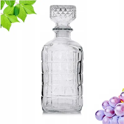 Zdjęcie produktu dla Karafka na Wino Nalewkę Wodę Soki Szklana Butelka Zdobiona z Korkiem 850ml