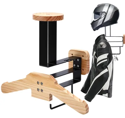 Image de Omgoods - Support en bois et en métal pour casque de moto - Fixation murale pour accessoires de vélo