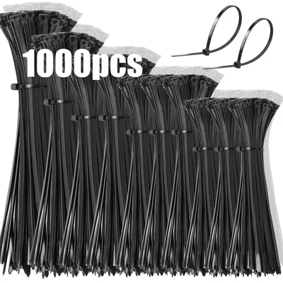 Zdjęcie produktu dla Opaski zaciskowe nylonowe - 1000 sztuk - 100 do 300 mm - Czarne - Do kabli i przewodów, domu, warsztatu i ogrodu