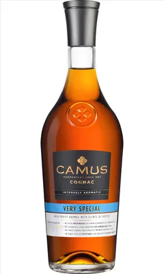 A bottle of Camus VS Cognac against a white background.