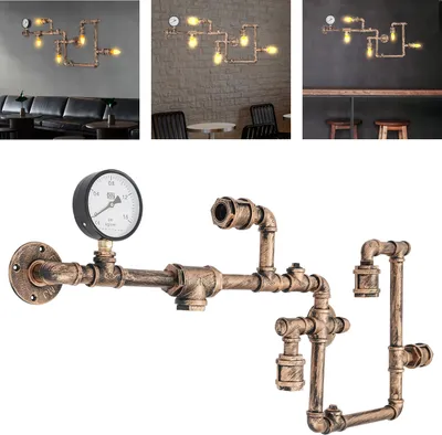 Produktbild von 5 Köpfe Retro Wandleuchte Lampenhalter Metall Vintage Wandlampe  Industrielle Wandbeleuchtung Wasserrohr Steampunk Licht Pendelleuchte Dekoration