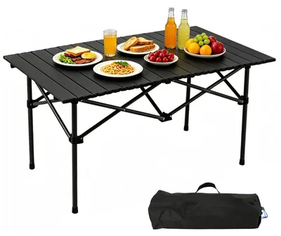 Image de Table de camping pliante avec sac de transport et plateau de table à roulettes