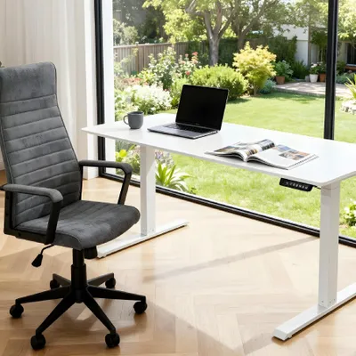 Produktbild von riess-ambiente Höhenverstellbarer Schreibtisch WHITE DESK 140 cm weiß Metallgestell Bürotisch