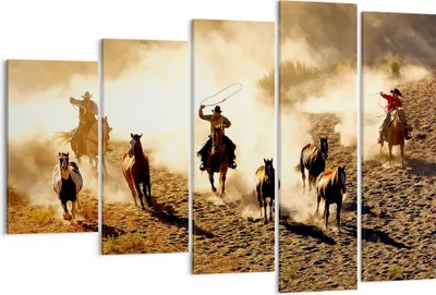 Produktbild von Bild auf Leinwand - Leinwandbild - Cowboys Pferde Galopp - 150x100cm - Wand Bild - Wanddeko - Leinwanddruck - Bilder - Kunstdruck - Wanddekoration - Leinwand bilder - Wandkunst - EG150x100-2693
