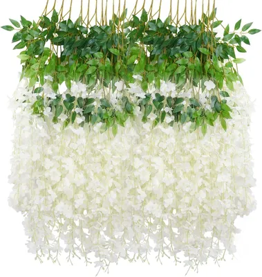 Produktbild von STILVORA Kunstblume Glyzinien 12er Set, Dichte Blüten, Dekorative Glyzinien, Hochzeitsdeko Blumen, DIY, Party, Künstliche Blumen, Floristik, Weiß