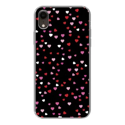 Produktbild von MuchoWow® Handyhülle Schutzhülle Hülle für iPhone XR Eine Illustration mit Herzen auf einem schwarzen Hintergrund Silikon Softcase Handy Hülle - Schutzdeckel