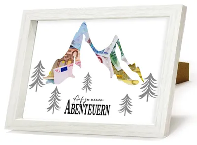 Produktbild von Geldgeschenk-Verpackung Wandern - Holz-Motiv Berge für Urlaubskasse - Reisekasse für Wanderer und Bergsteiger