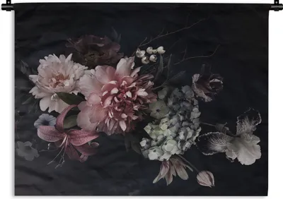 Produktbild von MuchoWow® Wandteppich Wandbehang Blumen - Vintage - Pastell - Rosa - Weiß 150x112.50 cm Tapisserie Dekoration Wandtuch - Wanddecke - Wandteppiche