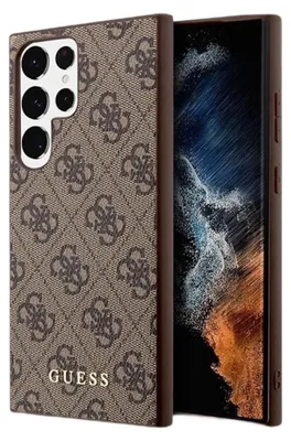 A close-up view of a smartphone case with a repeating logo pattern and the brand name visible.