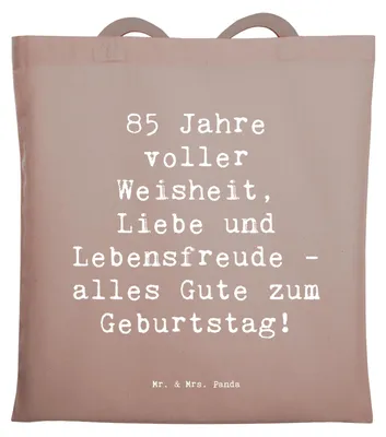 Produktbild von Mr. & Mrs. Panda Tote Bag Spruch 85. Geburtstag Weise - Braun Pastell - Geschenk, Shopping Tasche, Einkaufstasche, Schultasche, Jutebeutel, herzlicher Gruß, Alter