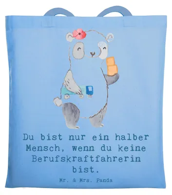 Produktbild von Mr. & Mrs. Panda Jutetasche Berufskraftfahrerin Herz - Sky Blue - Geschenk, Tasche, Jutebeutel, Einkaufstasche, Tote Bag, Schultasche, Uni
