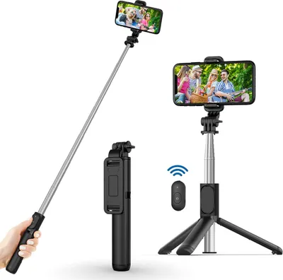 Obrázok produktu pre Techsuit Selfie tyč (Q01) - s diaľkovým ovládaním Bluetooth a držiakom na statív - čierna