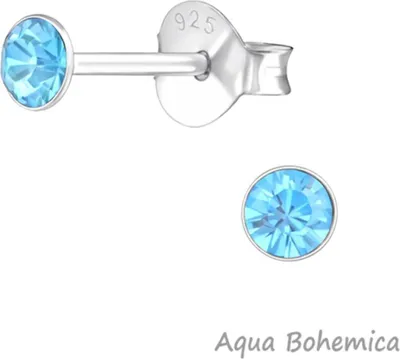 Produktbild von Silber Ohrstecker Kristall rund 3 mm Aqua Bohemica