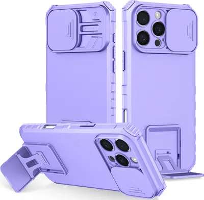 Image de Étui pour iPhone 16 Pro Max étui de protection militaire double couche avec béquille et protection coulissante de l'appareil photo Violet