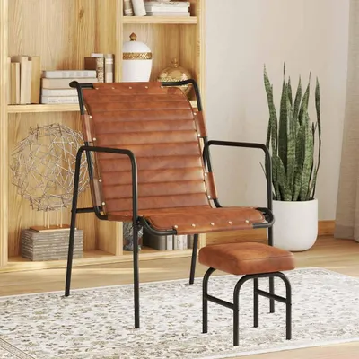 Image de Fauteuil relax avec repose-pieds Marron Cuir véritable