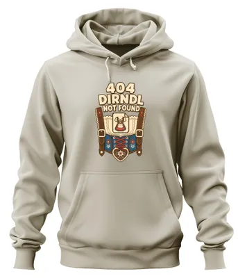 Immagine prodotto di 404: Dirndl non trovato. Felpa con cappuccio a tema , con stampa che ricorda i pantaloni in pelle tradizionali, colore naturale, taglia XL