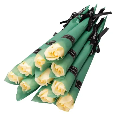 Obrázek produktu pro Krémové mýdlové růže, 10 kusů, 28 cm, elegantní dárková kytice