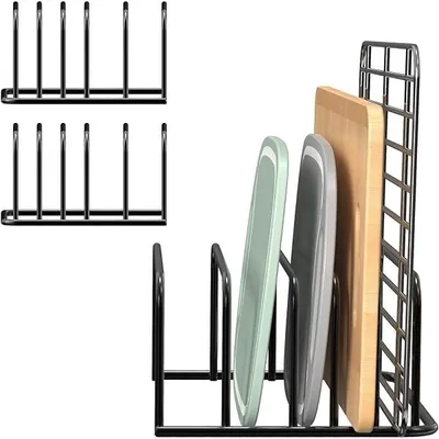Produktbild von 2 Stück Schneidebrett Halter, Tellerhalter schublade mit 5 Schlitze, Schneidebrett Halterung, Bretthalter Küche, Küchen Organizer, für Schneidebretter, Backbleche, Tabletts
