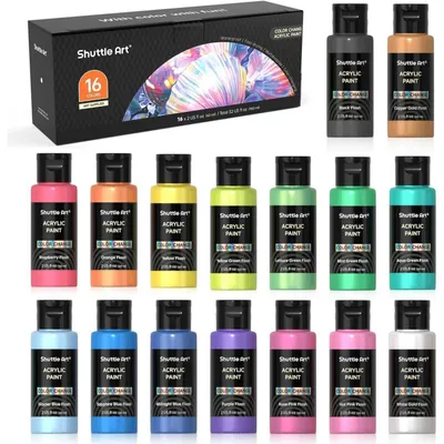 Produktbild von Acrylfarben Set 16 Chamäleonfarben je 60ml mit Perlglanz für Leinwand Glas Steine Nägel Wände Tontöpfe Keramik Holz
