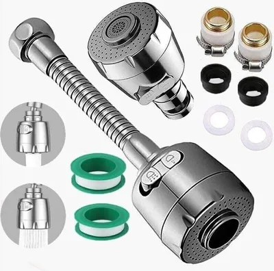 Produktbild von 2-teiliger Wasserhahn-Luftsprudler, 360° schwenkbarer Wasserhahn, wassersparender Wasserhahn-Luftsprudler, Wasserhahn-Filterregler-Sprühkopfdüse für Küche und Bad (2 Modi, Silber)