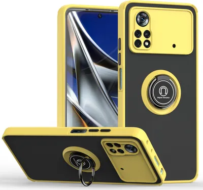 Produktbild von Xiaomi Poco X4 Pro 5G Hülle, Ring Halter Ständer Matte Transluzent TPU Rahmen Stoßfest Schutzhülle für Xiaomi Poco X4 Pro 5G Gelb