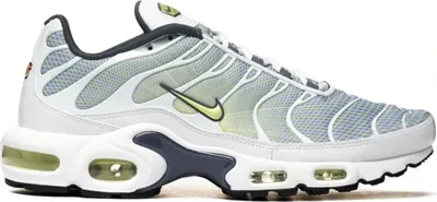 A side view of a Nike Air Max Plus sneaker.