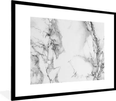 Produktbild von MuchoWow® Gerahmtes Poster Marmor - Stein - Weiß - Grau - Schwarz - Marmoroptik 80x60 cm - Poster mit Schwarzem Bilderrahmen Wandposter Rahmen Foto Bilder - Schlafzimmer-Dekorationen - Fotoposter