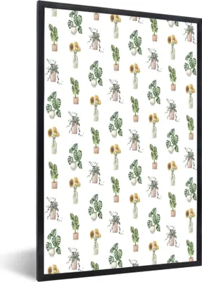 Produktbild von MuchoWow® MuchoWow® Gerahmtes Poster Pflanzen - Muster - Pastell 60x90 cm - Poster mit zchwarzem Bilderrahmen - Kunst