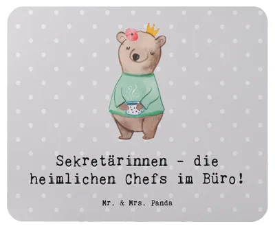 Produktbild von Mr. & Mrs. Panda Mauspad Sekretärin Chefin - Grau Pastell - Geschenk, mausteppich, Berufsprodukte, handgefertigte Geschenke, pc, Büroheldinnen, Mouse Pad, Mousepad, Beruf