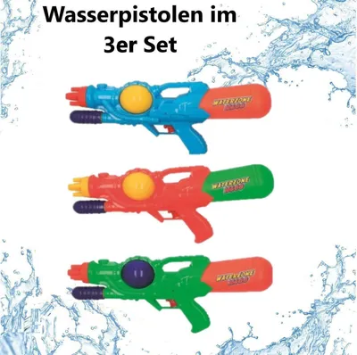 Produktbild von Sena Waterzone Wasserpistole mit Visier 38cm - 3er Set, Super Spritzpistole 0,4 Liter Wassertank - Wasserspielzeug Kinder, Wasserkanone in 3 Farben