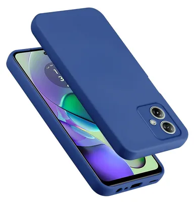 A blue phone case is shown on a white background, with a portion of a smartphone visible underneath.