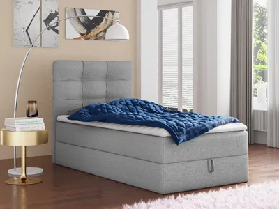 Produktbild von Boxspringbett Best Mini mit Bettkasten und Matratzentopper - Einzelbett mit Bonell-Matratze und Topper, Polsterbett, Bett, Schlafzimmer (Grau (Inari 91), 100 x 200 cm)