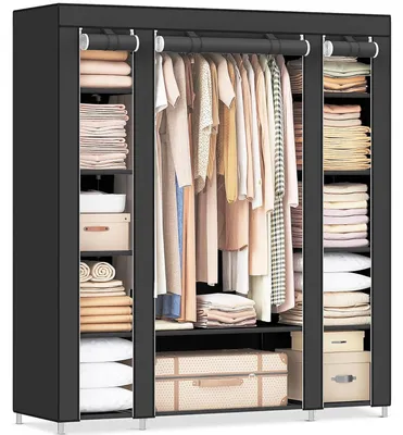 Produktbild von Stoffkleiderschrank mit Kleiderstange und 12 Ablagen, 150x45x175 cm