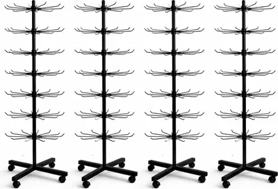 Image de 4 pièces - Présentoir rotatif hauteur 155cm | Présentoir à roulettes 7 étages | Présentoir rotatif avec 70 x crochets en métal | Présentoir équipement de magasin comptoir | Aménagement de magasin Présentoir pour petits articles noir