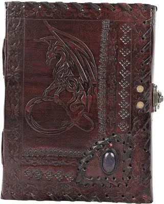 Zdjęcie produktu dla Omgoods - Notatnik "Dragon Journal" z wygrawerowanym kamieniem - ręcznie robiony notatnik skórzany, format 5 x 7 cali