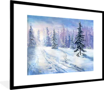 Produktbild von MuchoWow® MuchoWow® Gerahmtes Poster Wald - Winter - Schnee 80x60 cm - Poster mit zchwarzem Bilderrahmen - Schlafzimmer-Dekorationen - Fotoposter