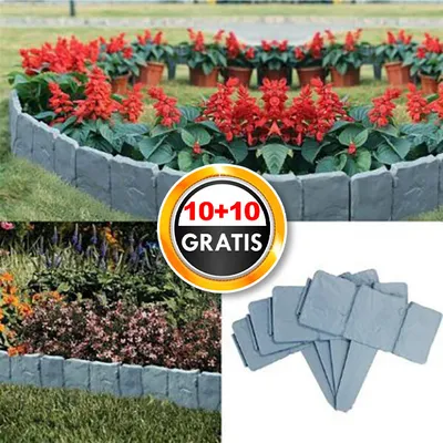 Obrázek produktu pro Obruba trávníku s dekorativním vzorem kamene, obruba zahradního plotu, materiál ABS odolný proti povětrnostním vlivům - MINIFENCE 10+10