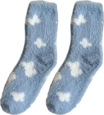 Produktbild von Flauschige Damen-Socken, warm und warm, mit süßem Herz-, Schleifen- und Wolkenmuster – ideal für Mädchen, zum Entspannen zu Hause und draußen.