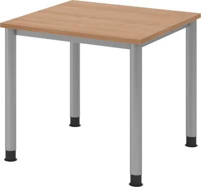 Produktbild von bümö Schreibtisch Serie-H - Gestell: Silber, Größe:  80 x 80 cm, Nachbildung: Nussbaum