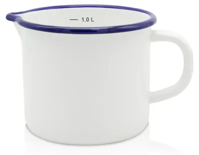 Obrázek produktu pro Smaltovaný džbánek na mléko, bílý, objem 12 cm, 1 litr - praktický dárek a odměrka