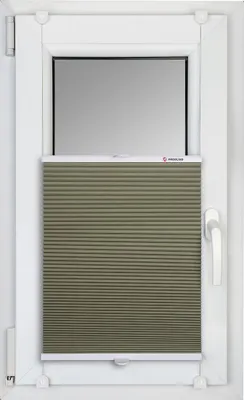 A close-up of a window with a green pleated blind.