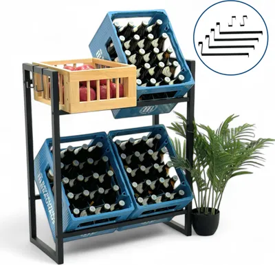 Produktbild von DanDiBo Getränkekistenregal 4 Kisten mit Gitter Haken  Metall 96597 Getränkeregal Kistenregal Getränkekistenhalter