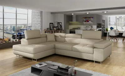 Produktbild von Ecksofa Schlafsofa SARRA in Stoff Jarell Hellbeige Ottomane Links