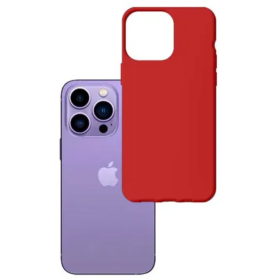 A purple iPhone is shown next to a red phone case.