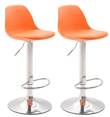 Zdjęcie produktu dla CLP Zestaw 2 stołków barowych Kiel z tworzywa sztucznego z regulacją wysokości i obrotem 360 stopni, pomarańczowy chrom